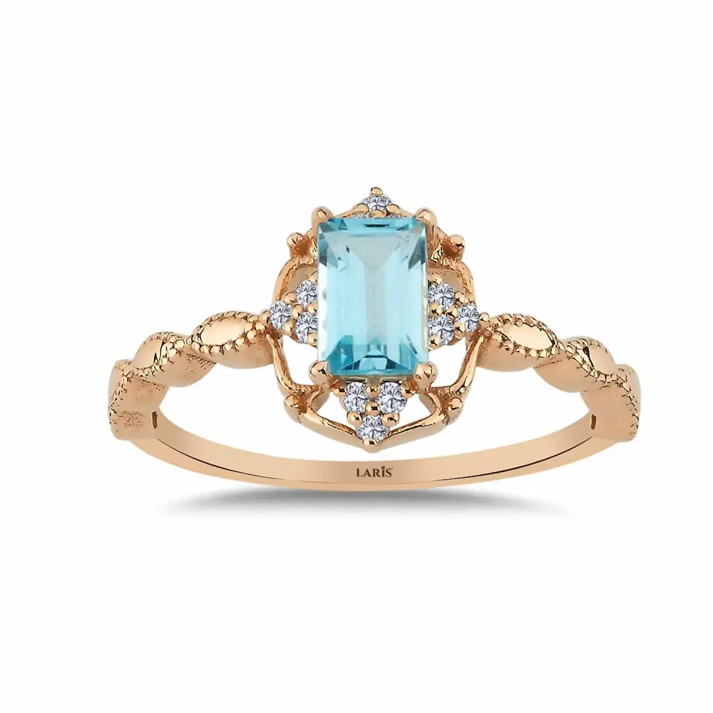 0,73 Karat Pırlantalı Vintage Sky Blue Topaz Yüzük