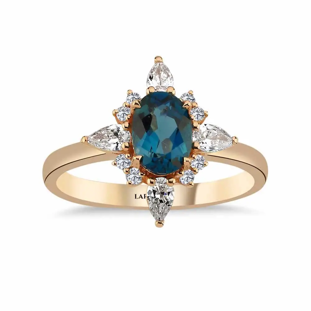 1,27 Karat Pırlantalı Vintage London Blue Topaz Yüzük