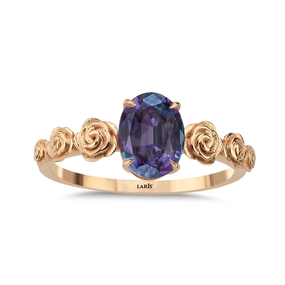 1,02 Karat Oval Alexandrite Vintage Çiçekli Tasarım Yüzük