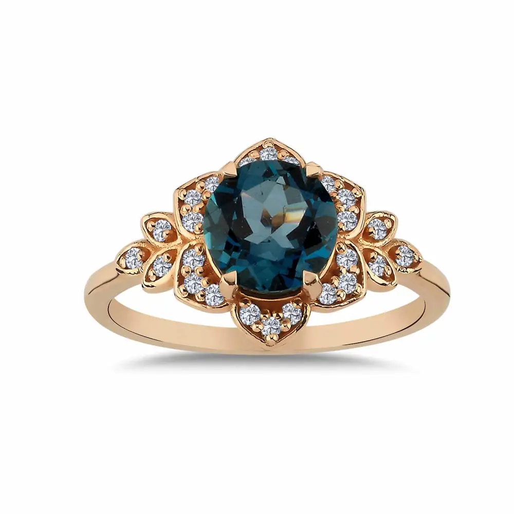 1,47 Karat Pırlanta London Blue Topaz Vintage Yüzük