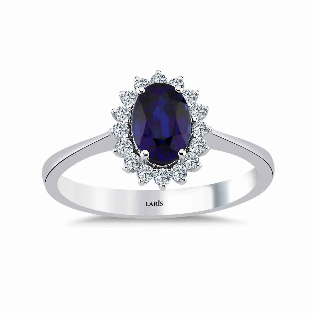 1,29 Karat Pırlantalı Oval Safir Yüzük