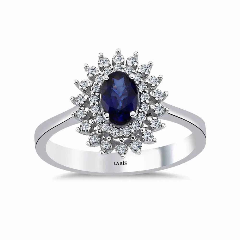 0,72 Karat Pırlantalı Oval Safir Yüzük