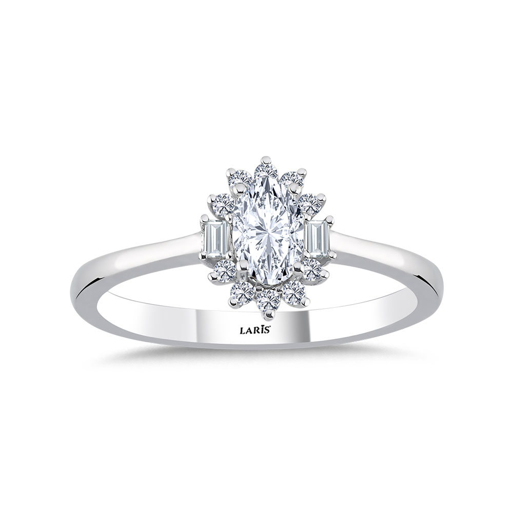 Özel Tasarım Yüzükler 0,42 Karat Pırlanta Oval Kesim Halo Tektaş