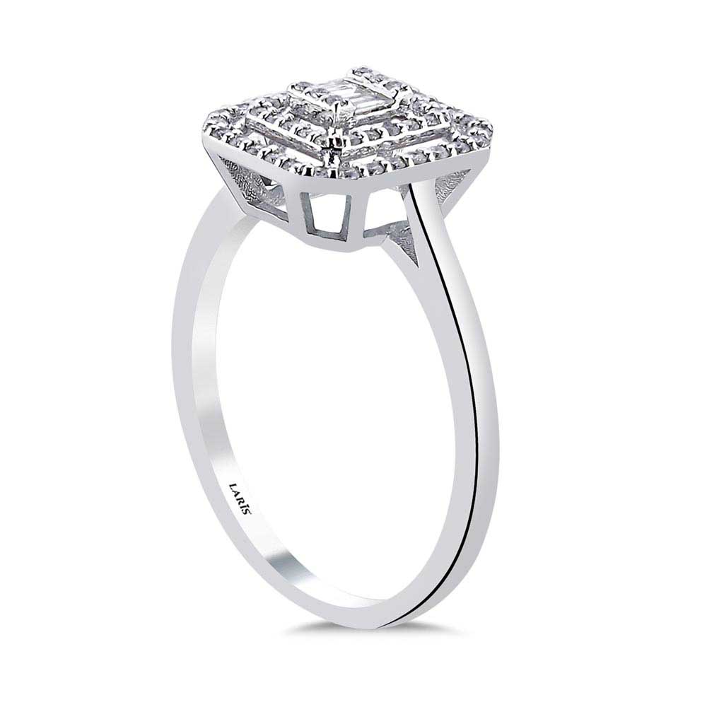 0,23 Karat Pırlanta Taşlı Çift Sıra Halo Baget Yüzük