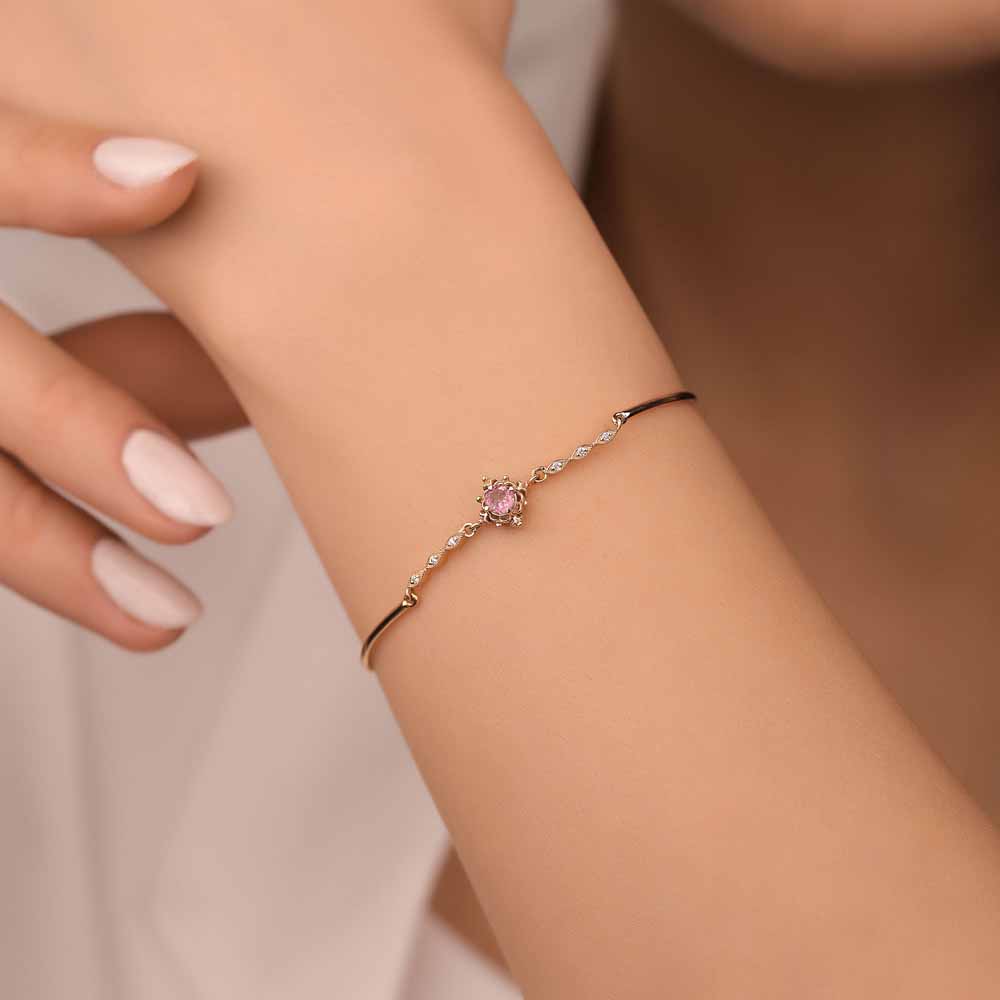 Pırlanta Vintage Pink Turmalin Hediyelik Bileklik