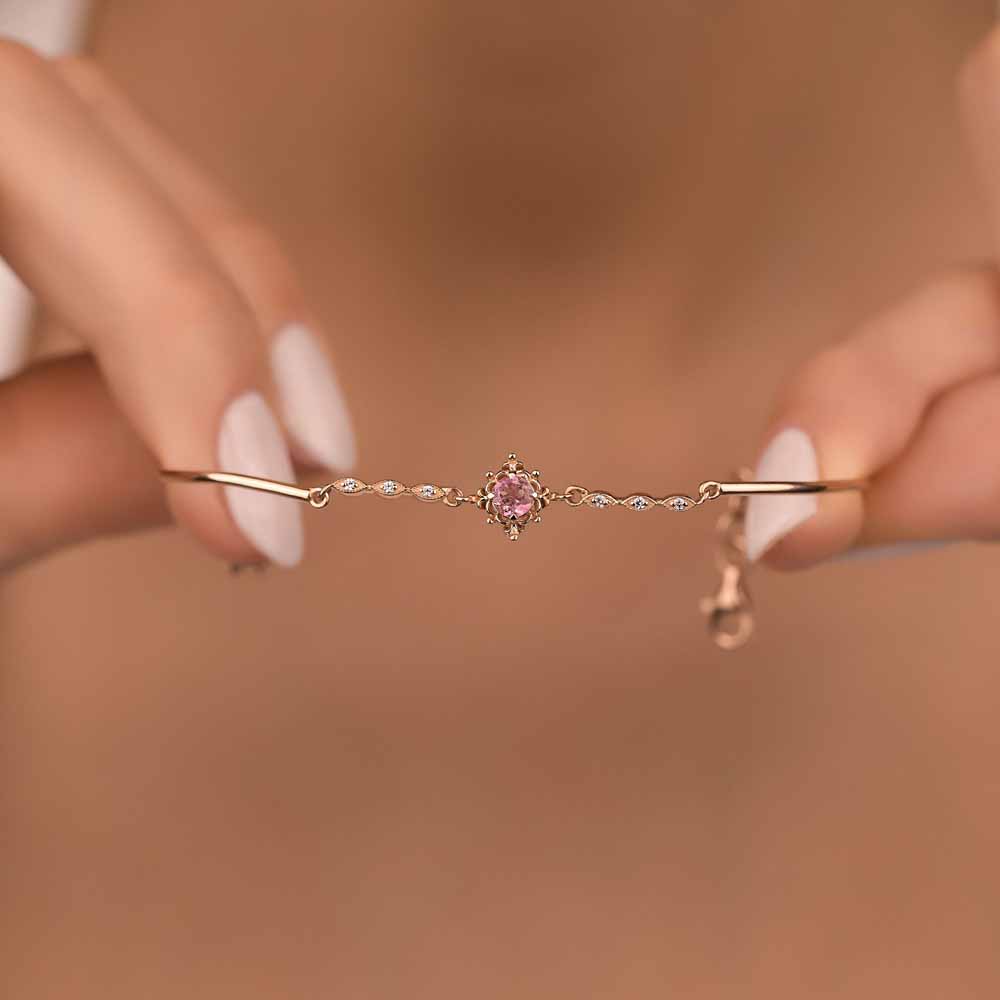 Pırlanta Vintage Pink Turmalin Hediyelik Bileklik