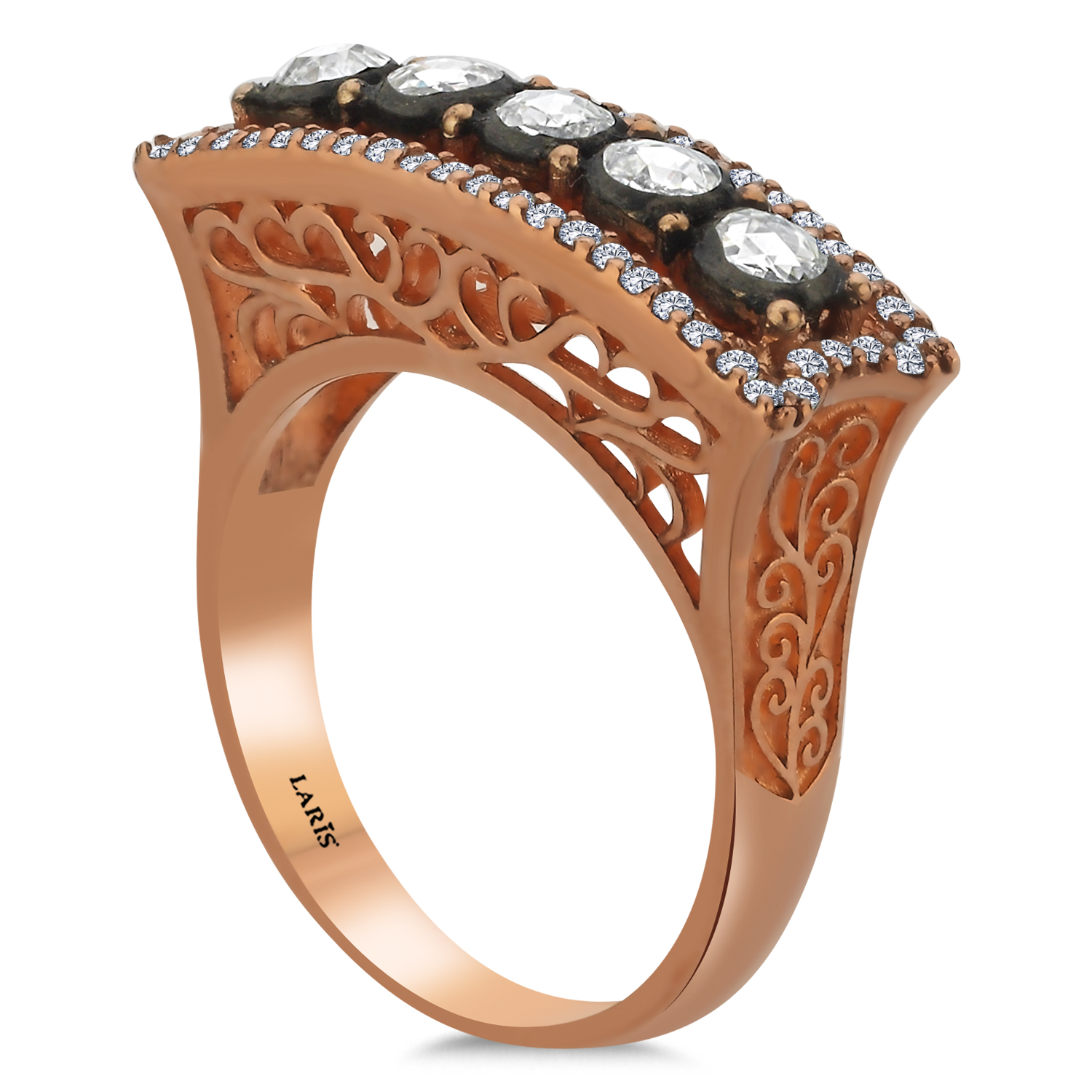 Elmas Yüzükler 0,64 Karat Elmas Dikdörtgen Halo Beştaş Yüzük