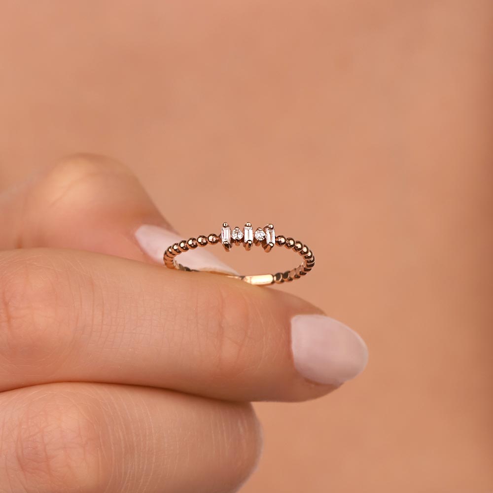 Vintage Yüzükler 0,09 Karat Pırlanta Özel Tasarım Vintage Baget Yüzük