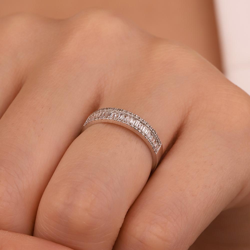 Tamtur / Yarımtur Yüzükler 0,40 Karat Pırlanta Özel Tasarım Baget Yarımtur Yüzük