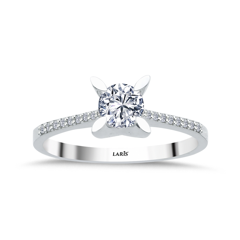 Tektaş Yüzükler 0,47 Karat Pırlanta Kolları Taşlı Serene Tektaş Yüzük