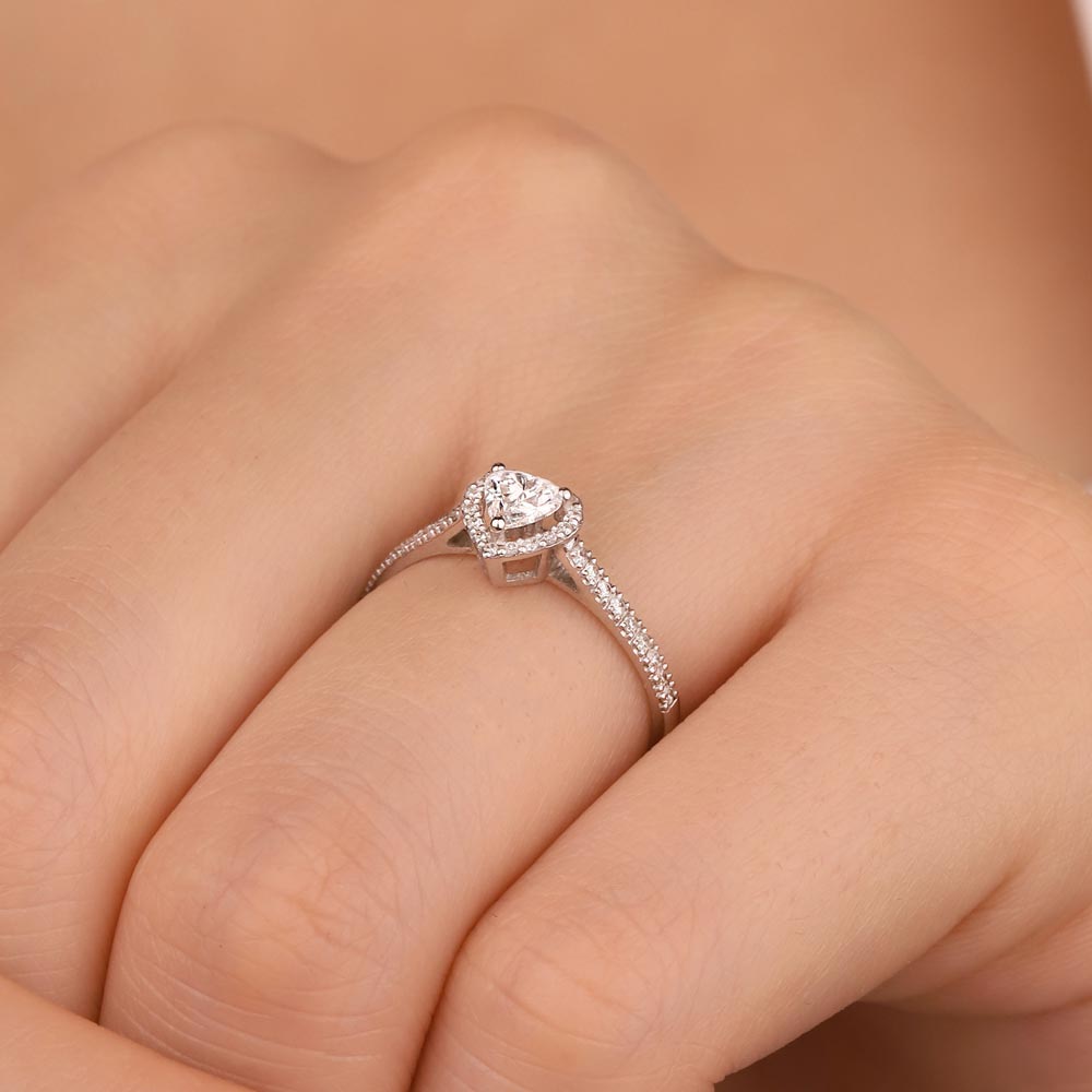 Özel Tasarım Yüzükler 0,45 Karat Pırlanta Kalp Kesim Özel Tasarım Fantezi Tektaş Yüzük