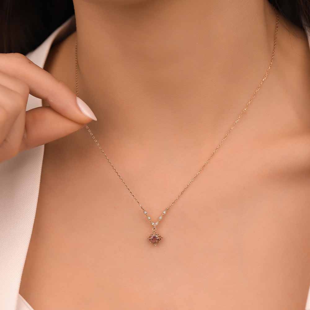 Pırlanta Vintage Pink Turmalin Hediyelik Kolye