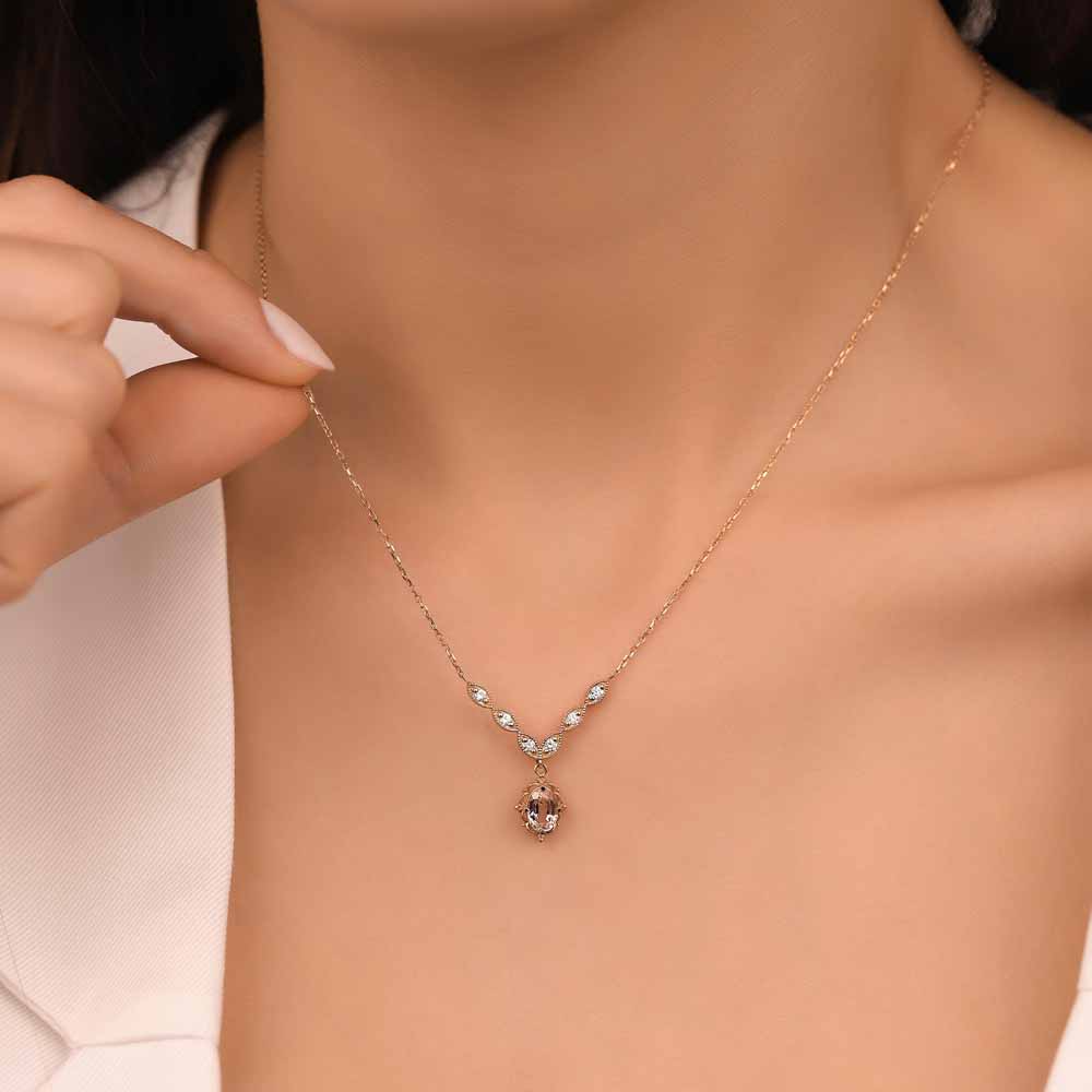 0,86 Karat Pırlanta Vintage Morganit Kolye