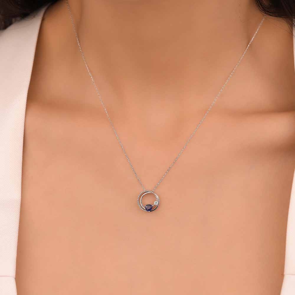0.34 Karat Pırlanta Fantezi Safir Kolye