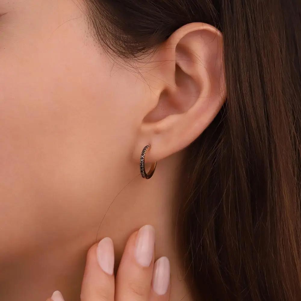 0,18 ct. Siyah Pırlanta Halka Küpe