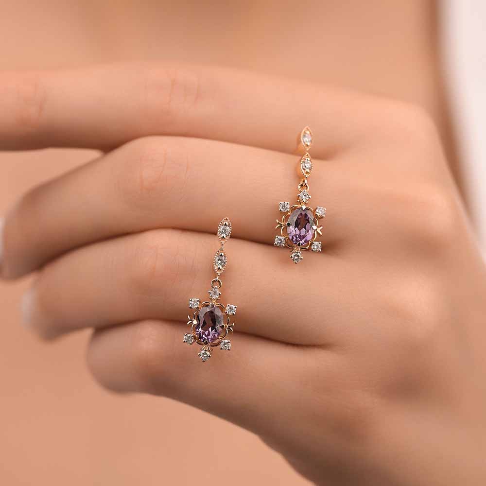 2,55 Karat Pırlanta Vintage Alexandrit Küpe