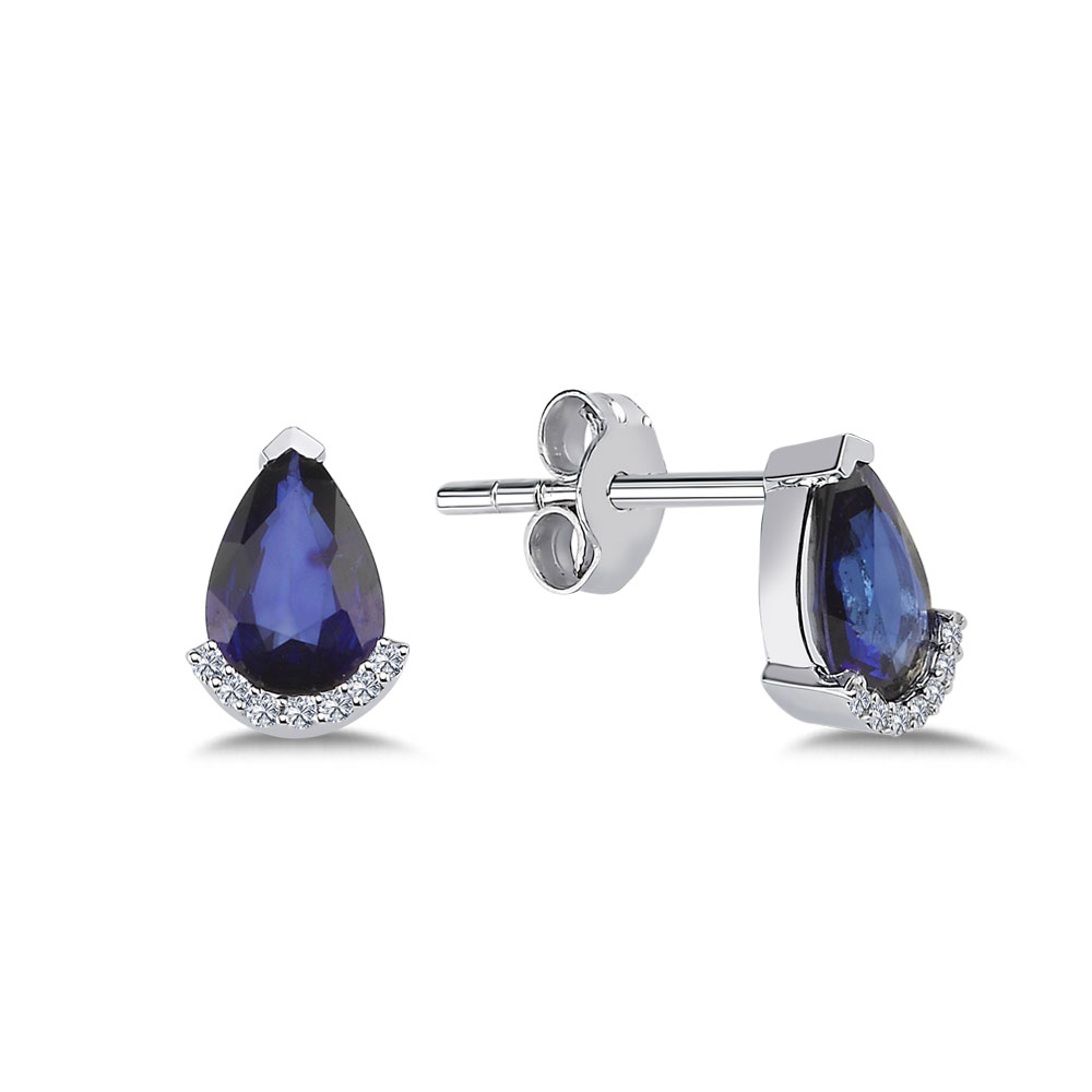 1,29 Karat Pırlanta Safir Küpe