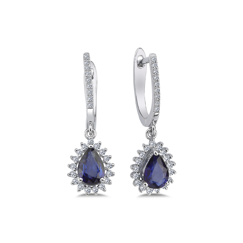 1,50 Karat Pırlanta Ve Safir Küpe