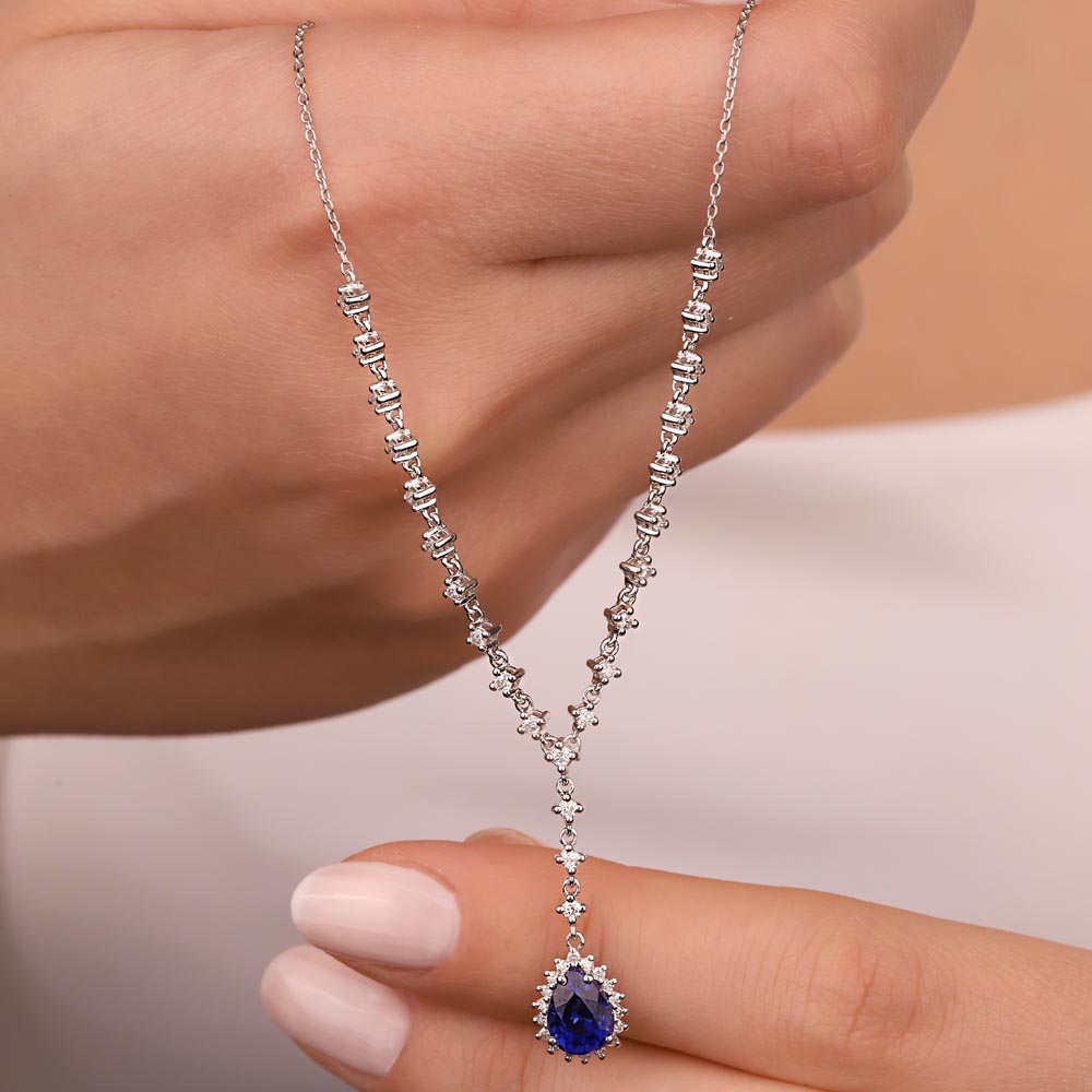 1,50 Karat Pırlanta Safir Su Yolu Kolye