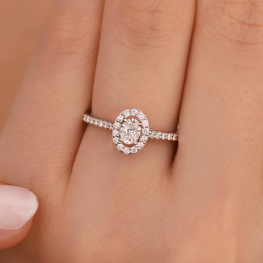 Özel Tasarım Yüzükler 0,64 Karat Pırlanta Özel Tasarım Oval Halo Tektaş Yüzük