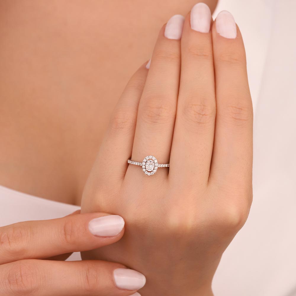 Özel Tasarım Yüzükler 0,64 Karat Pırlanta Özel Tasarım Oval Halo Tektaş Yüzük