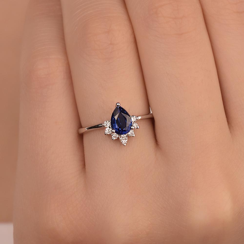 Safir Yüzükler 1,26 Karat Pırlanta Damla Royale Safir Yüzük