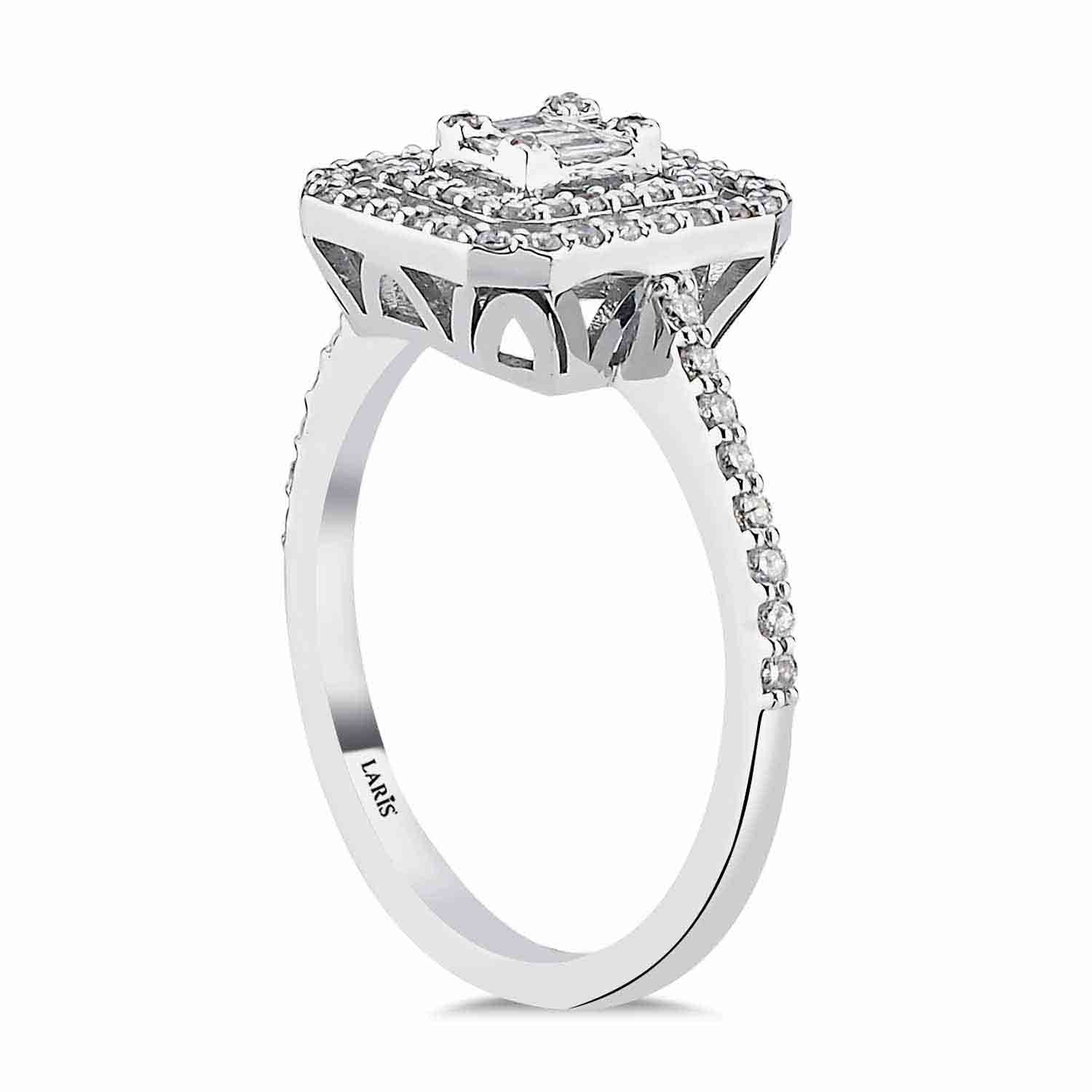 0.44 Karat Pırlanta Çift Sıra Halo Baget Yüzük