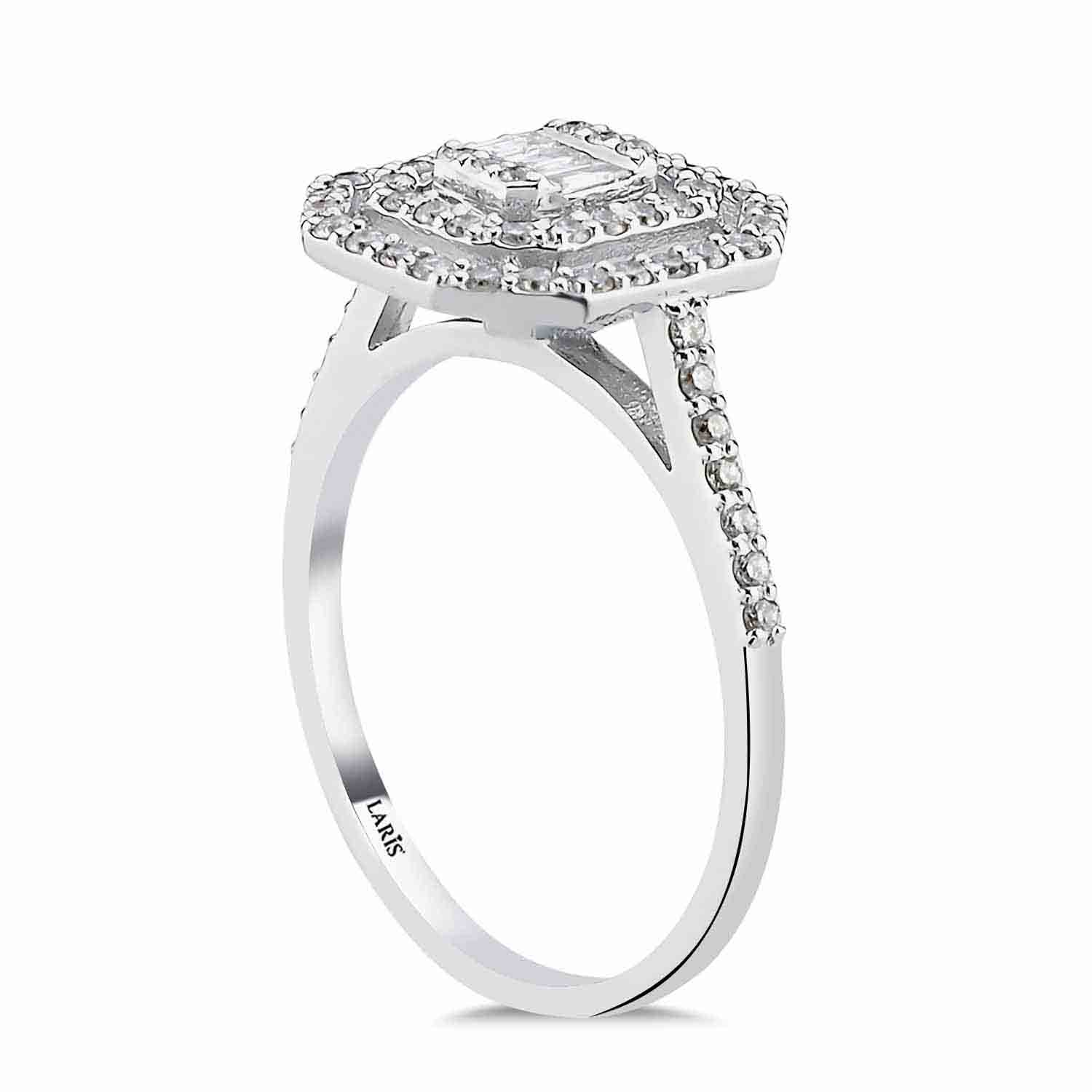 0,34 Karat Pırlanta Çift Sıra Halo Baget Yüzük