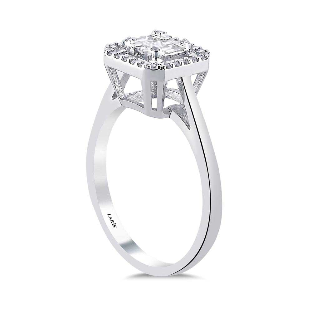 0,35 Karat Pırlanta Taşlı Kare Baget Yüzük