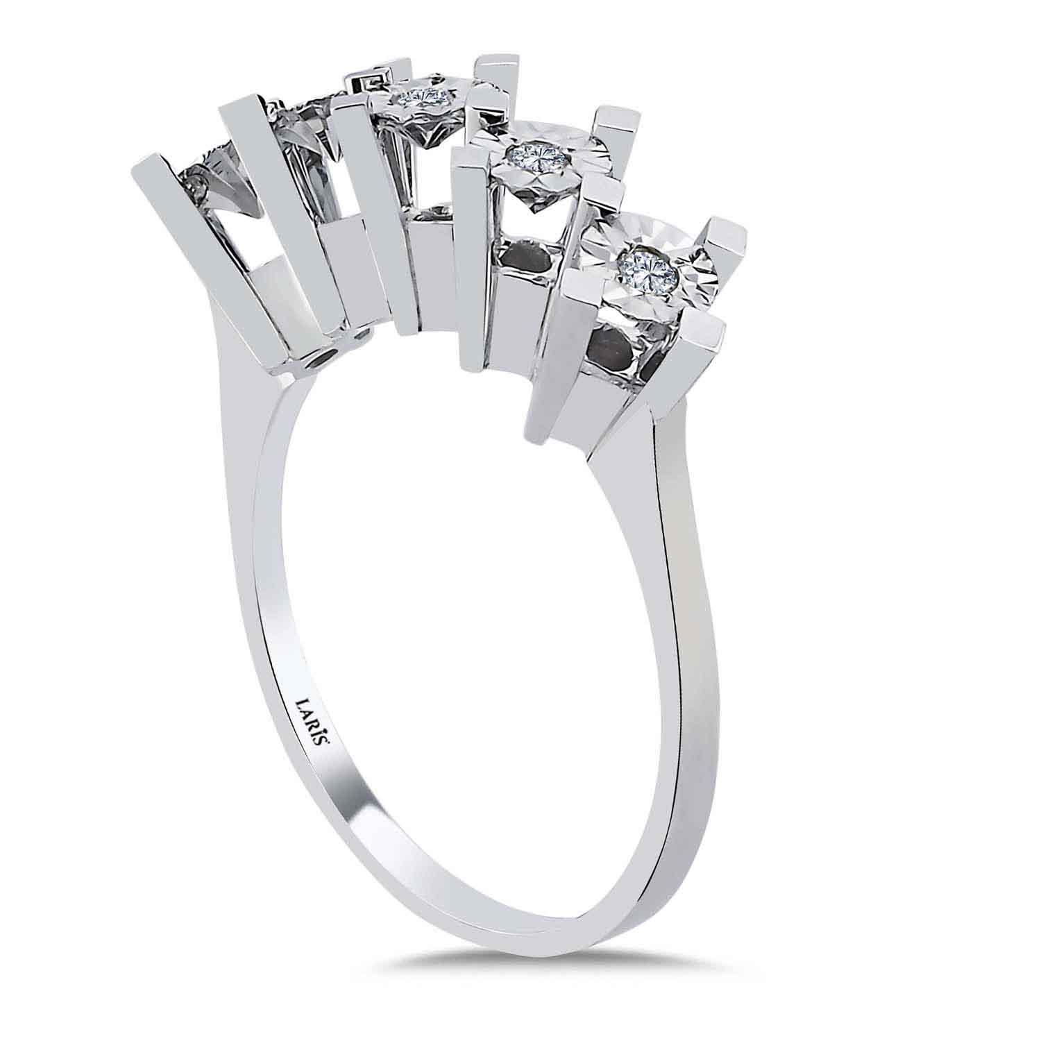 Beştaş Yüzükler 0.15 Karat Pırlanta Kalem İşlemeli Beştaş Yüzük