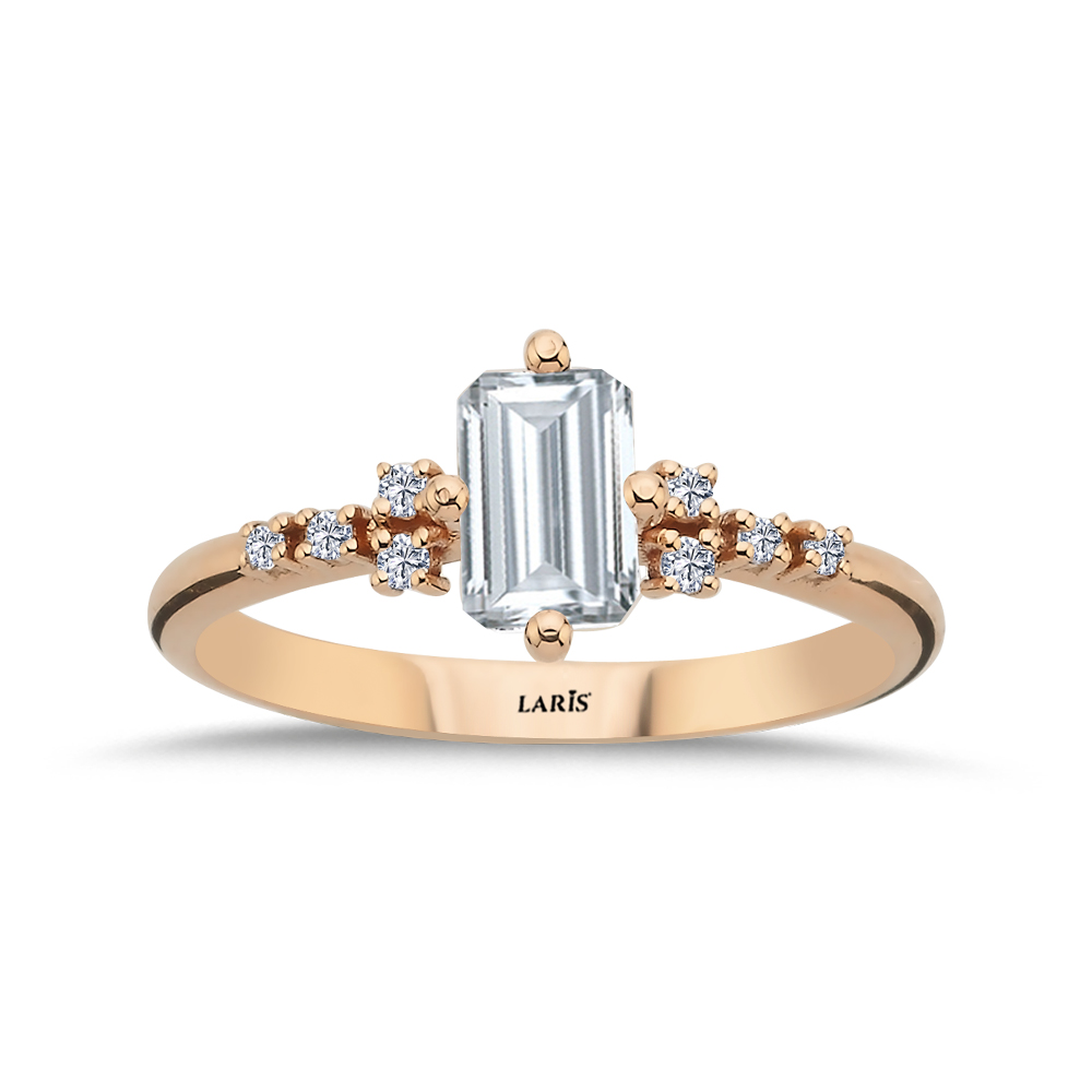 Vintage Yüzükler 0,64 Karat Beyaz Topaz ve 0,07 Karat Pırlanta Vintage Yüzük