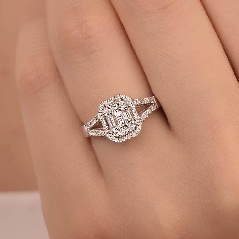 0.40 Karat Pırlanta Çift V Kollu Baget Yüzük