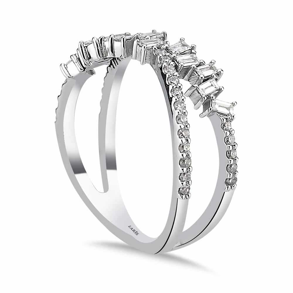 Tamtur / Yarımtur Yüzükler 0,37 Karat Pırlanta Özel Tasarım Çapraz Baget Yarımtur Yüzük