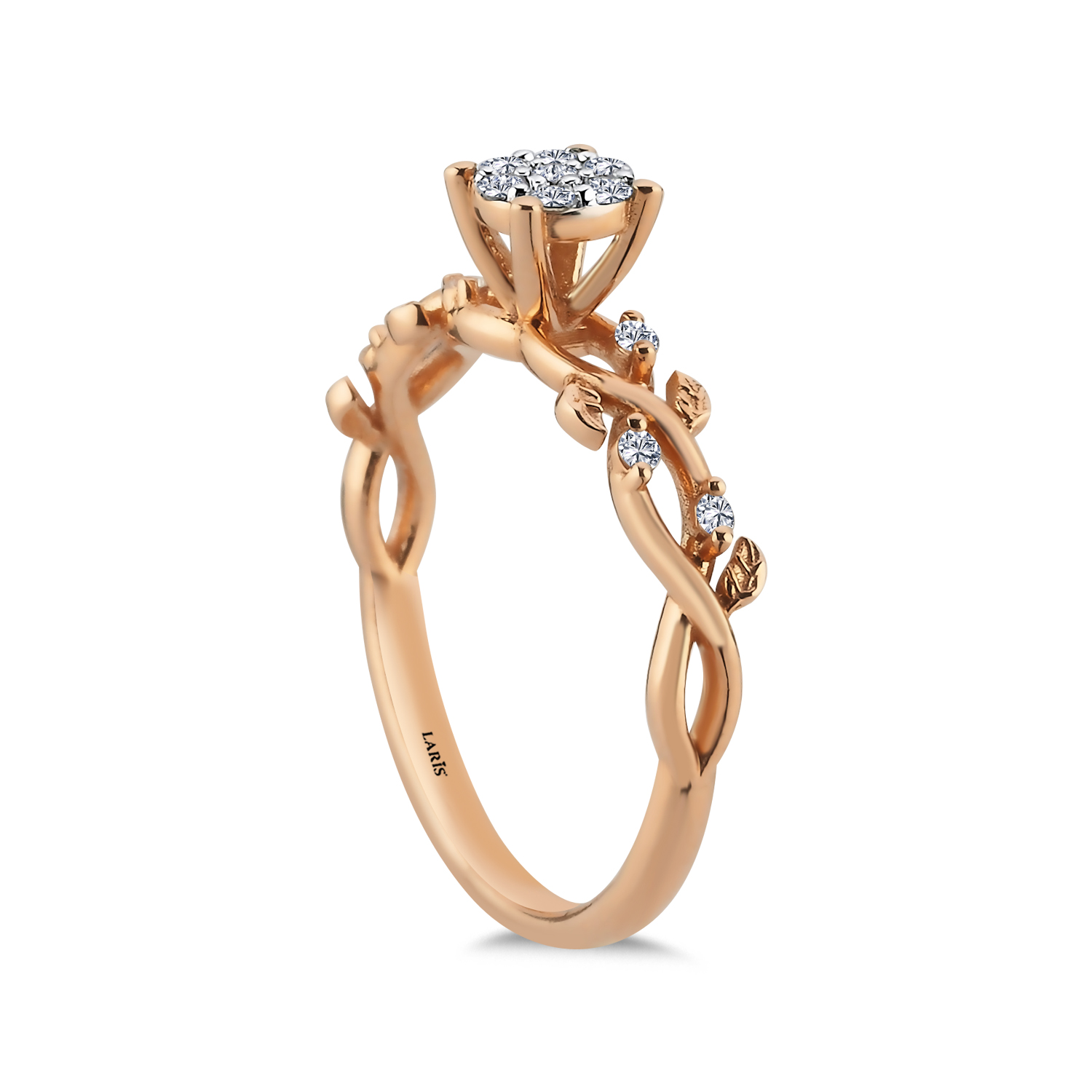 coronet yüzükler 0,16 Karat Pırlanta Ivy Tasarım Yaprak Detaylı Vintage Coronet Yüzük