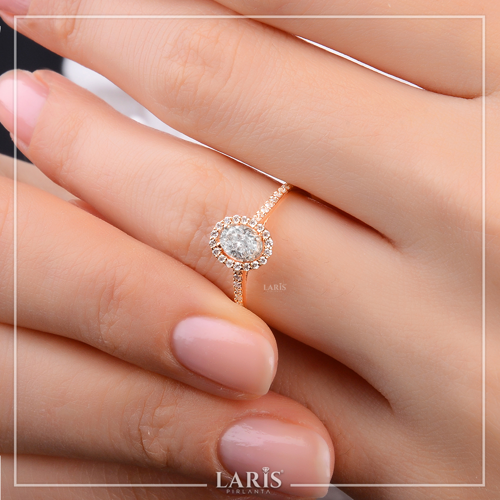Özel Tasarım Yüzükler 0,47 Karat Pırlanta Halo Tektaş Yüzük