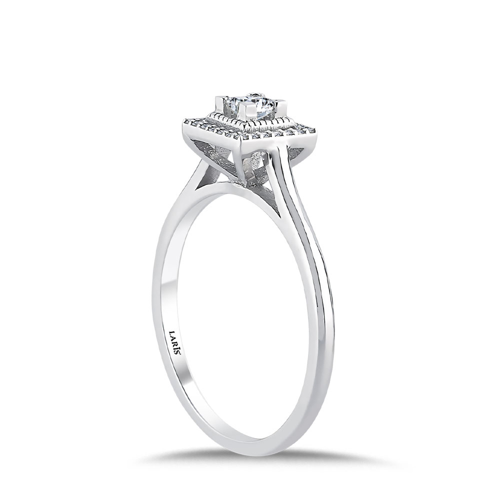 Özel Tasarım Yüzükler 0.19 Karat Pırlanta Prenses Kesim Halo Tektaş Yüzük