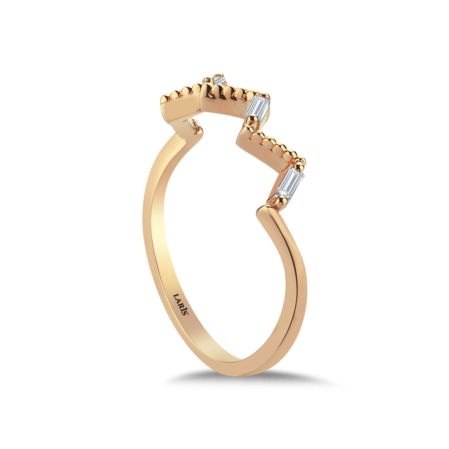 Özel Tasarım Yüzükler 0,07 Karat Baget Pırlanta Wave Tasarım Yarımtur Yüzük