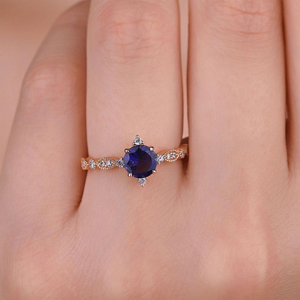 Vintage Yüzükler 0,77 Karat Pırlanta Vintage İolite Yüzük