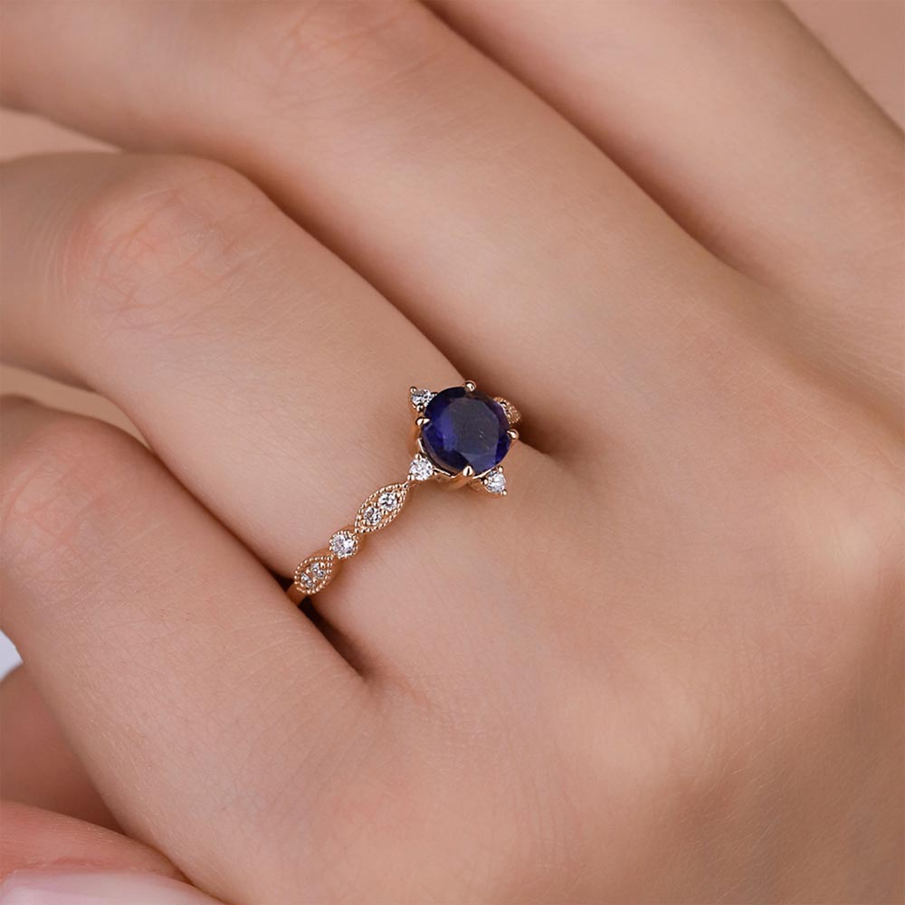 Vintage Yüzükler 0,77 Karat Pırlanta Vintage İolite Yüzük