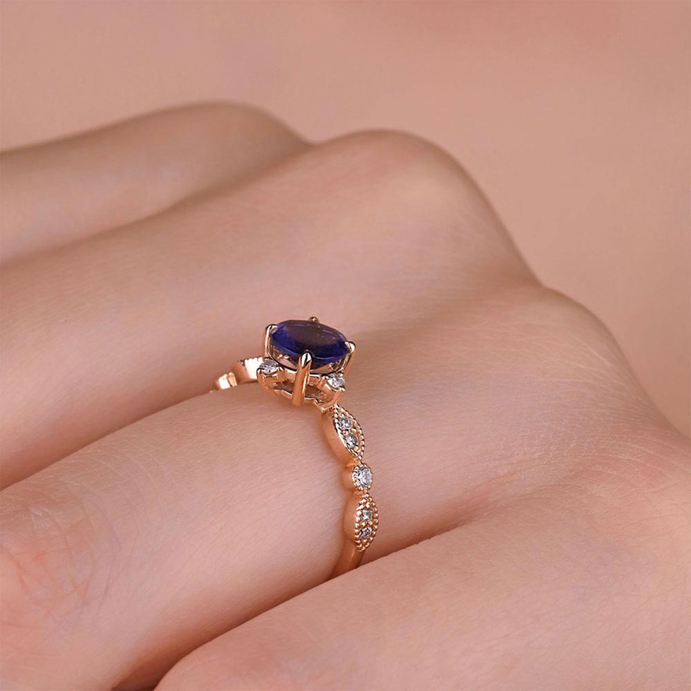 Vintage Yüzükler 0,77 Karat Pırlanta Vintage İolite Yüzük