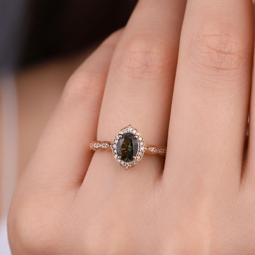 Vintage Yüzükler 0,75 Karat Pırlanta Vintage Turmalin Yüzük