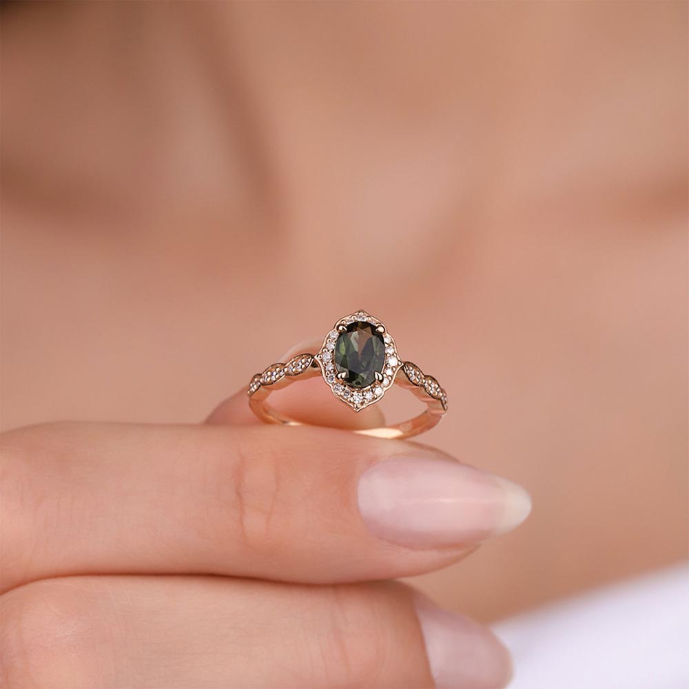 Vintage Yüzükler 0,75 Karat Pırlanta Vintage Turmalin Yüzük