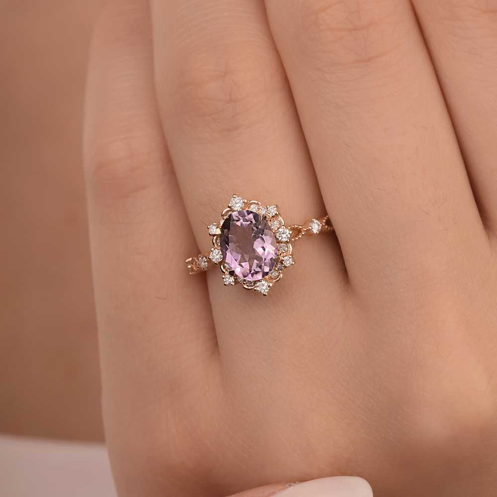 Vintage Yüzükler 1.81 Karat Pırlanta Vintage Damla Ametist Yüzük