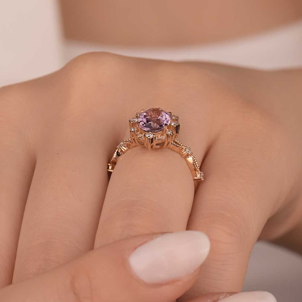 Vintage Yüzükler 1.81 Karat Pırlanta Vintage Damla Ametist Yüzük