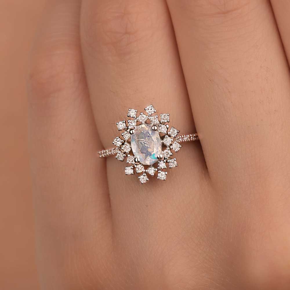 Vintage Yüzükler 0,81 Karat Pırlanta Opal Kar Tanesi Yüzük