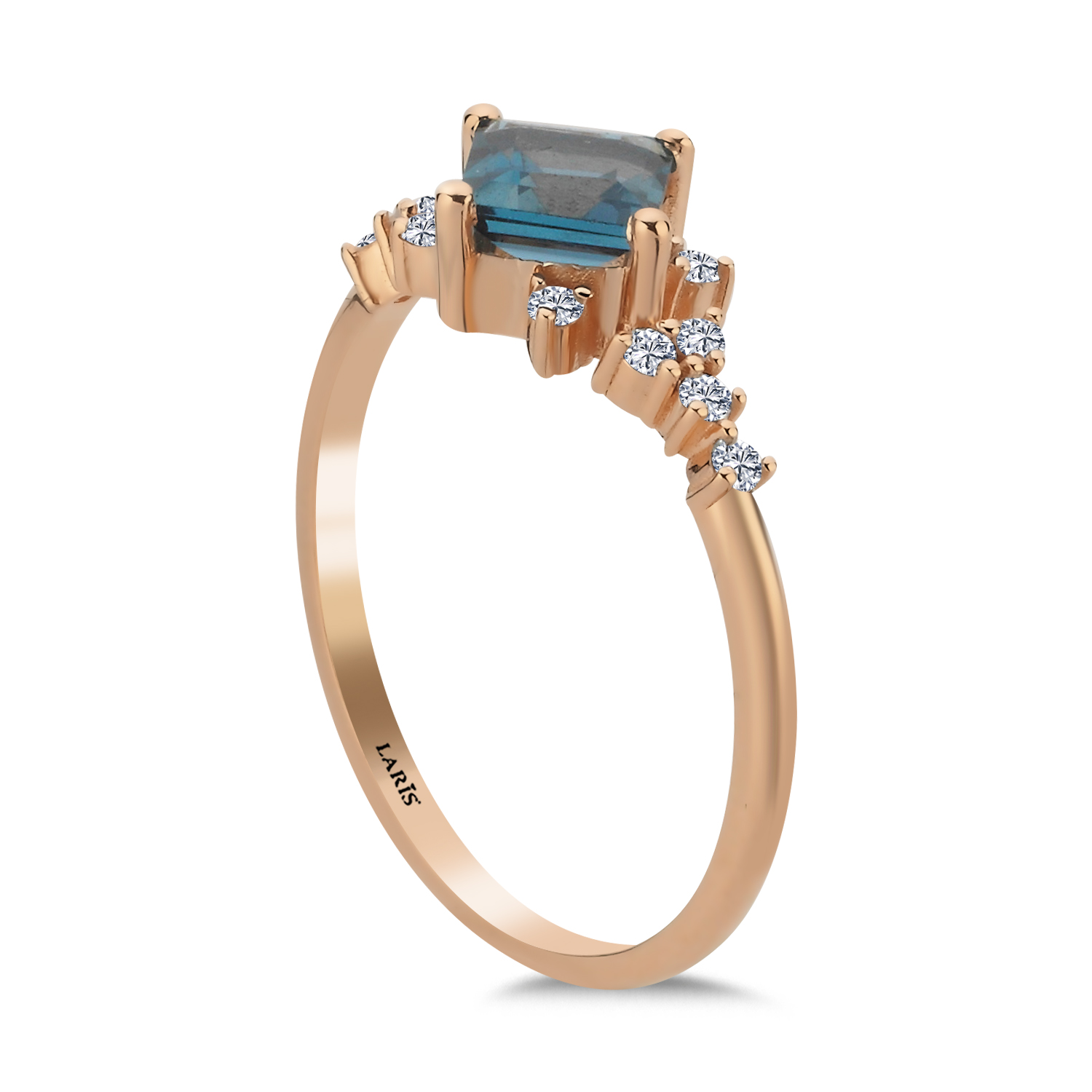 Renkli Taşlı Yüzükler 1,01 Karat Pırlanta ve Prenses Kesim London Blue Topaz Vintage Aurora Tasarım Yüzük