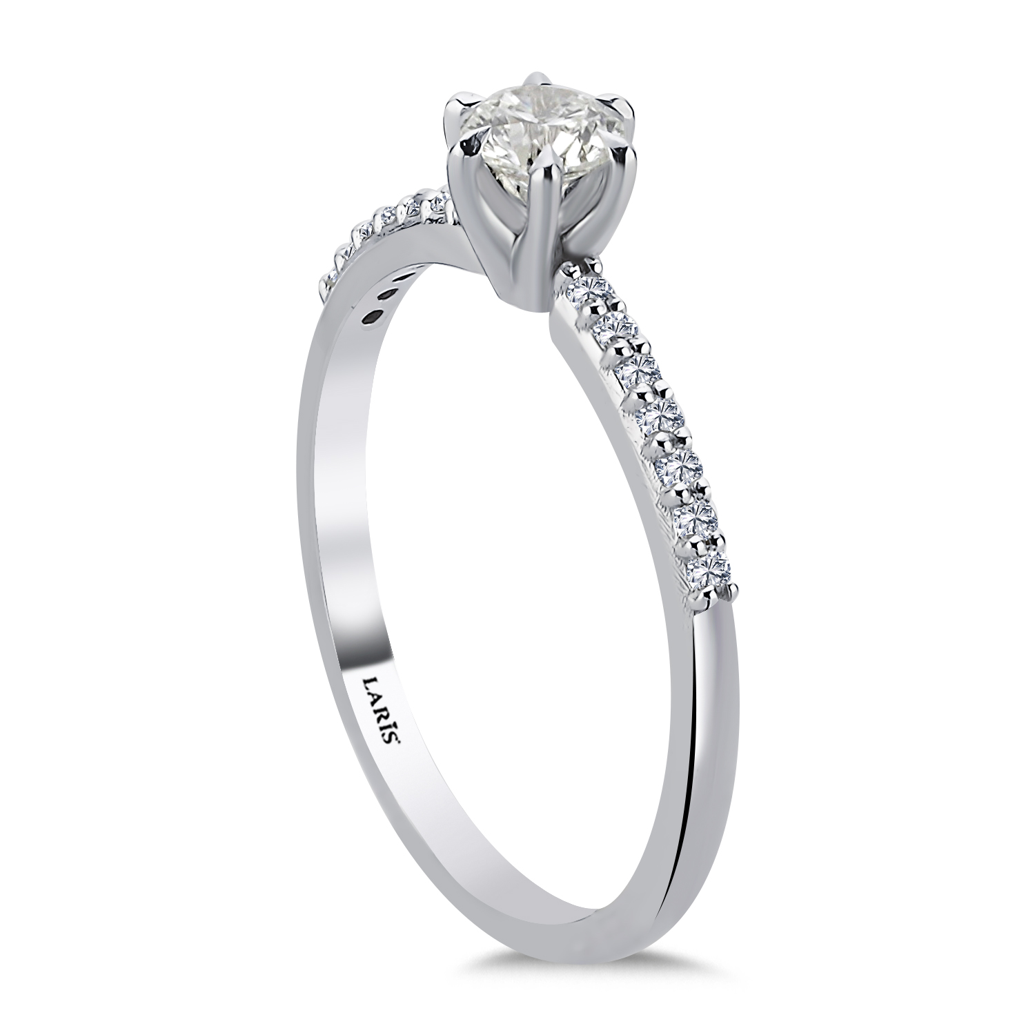 Tektaş Yüzükler 0,39 Karat Pırlanta Kolları Taşlı Altı Tırnaklı Tiffany Tasarım Celeste Tektaş Yüzük