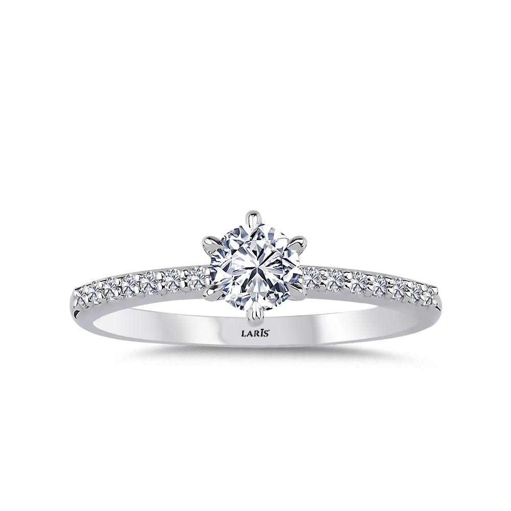 Tektaş Yüzükler 0,50 Karat Pırlanta Kolları Taşlı Altı Tırnaklı Tiffany Tasarım Celeste Tektaş Yüzük