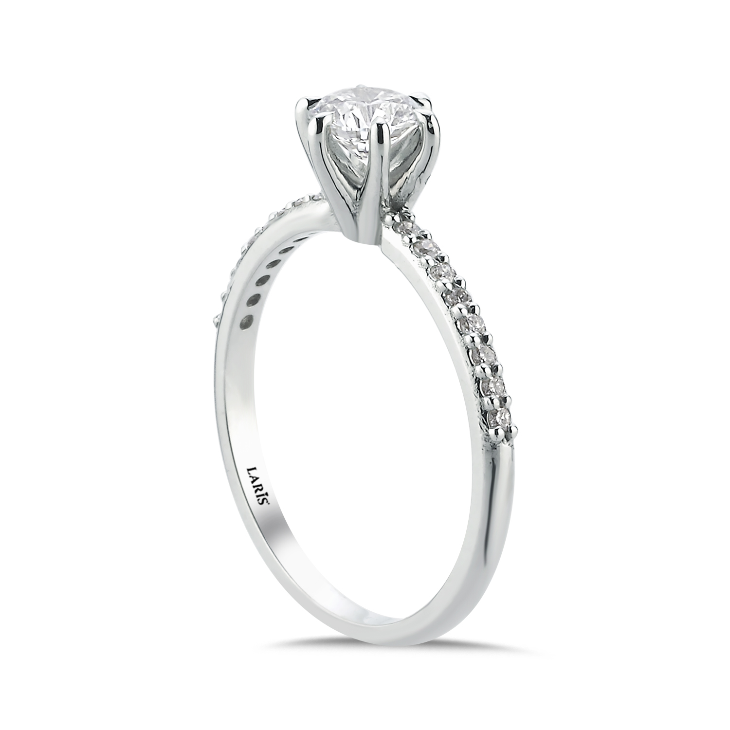 Tektaş Yüzükler 0,60 Karat Pırlanta Kolları Taşlı Altı Tırnaklı Tiffany Tasarım Celeste Tektaş Yüzük