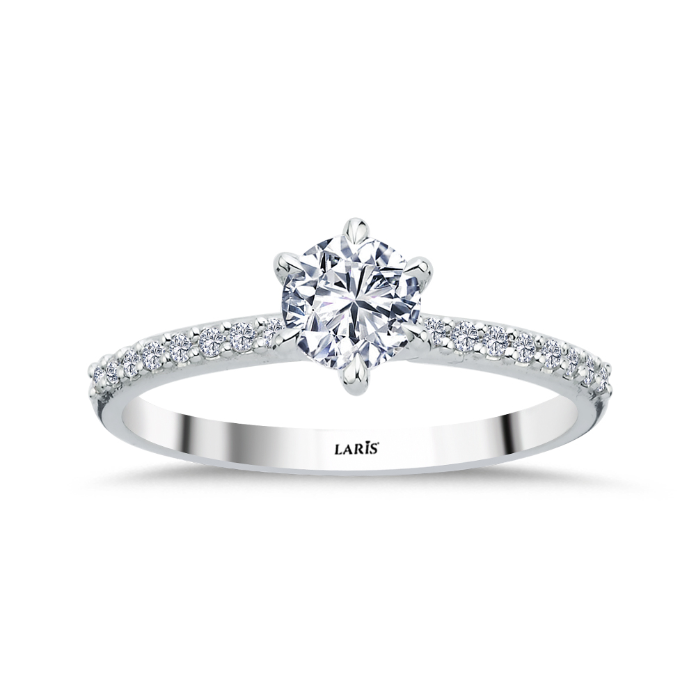 Tektaş Yüzükler 0,60 Karat Pırlanta Kolları Taşlı Altı Tırnaklı Tiffany Tasarım Celeste Tektaş Yüzük